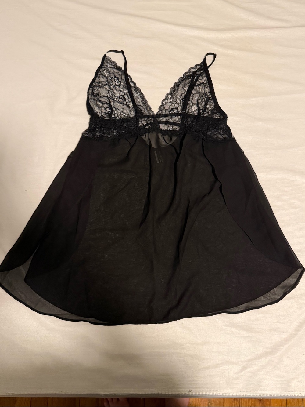 Fashion Nova Black Lace & Chiffon Babydoll Chemise NWOT